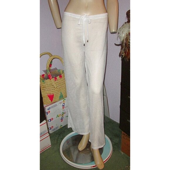 NWT Ellen Weaver Crochet Beach Pants Size M Coverup High Rise Fishnet Resortwear - Picture 1 of 10